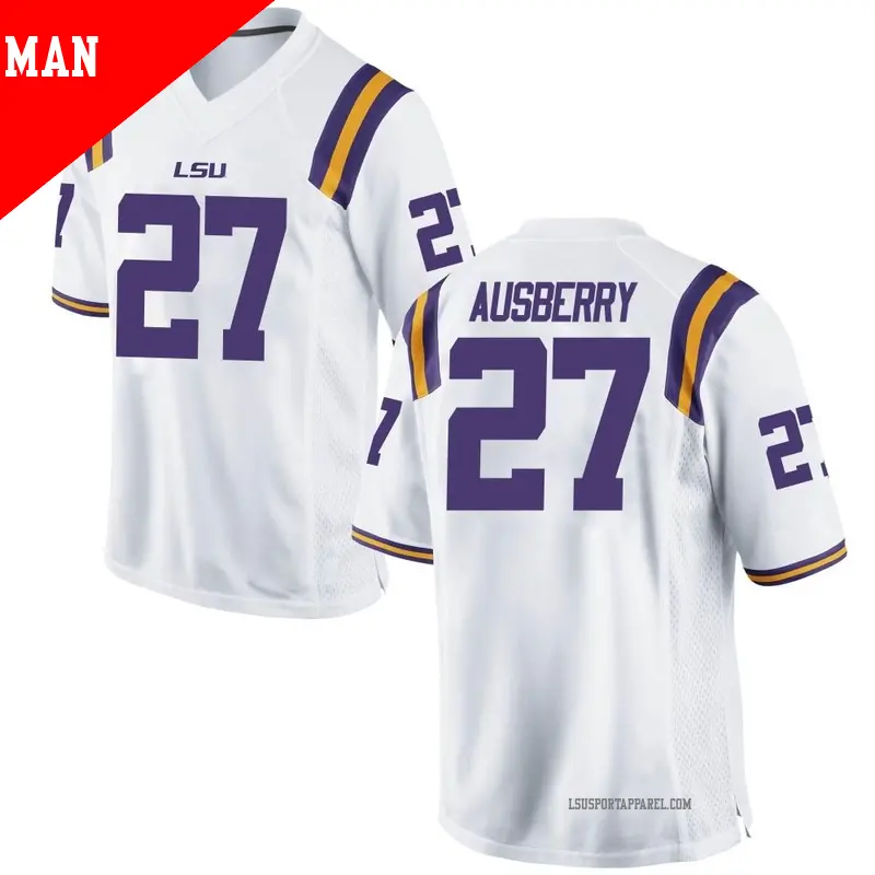 Men's ＃27 Austin Ausberry LSU Tigers Replica White Football College Jersey