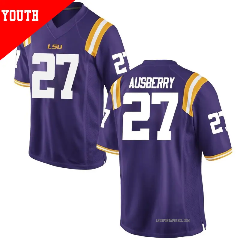 Youth ＃27 Austin Ausberry LSU Tigers Game Purple Football College Jersey