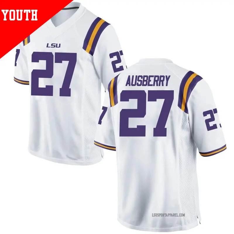 Youth ＃27 Austin Ausberry LSU Tigers Game White Football College Jersey